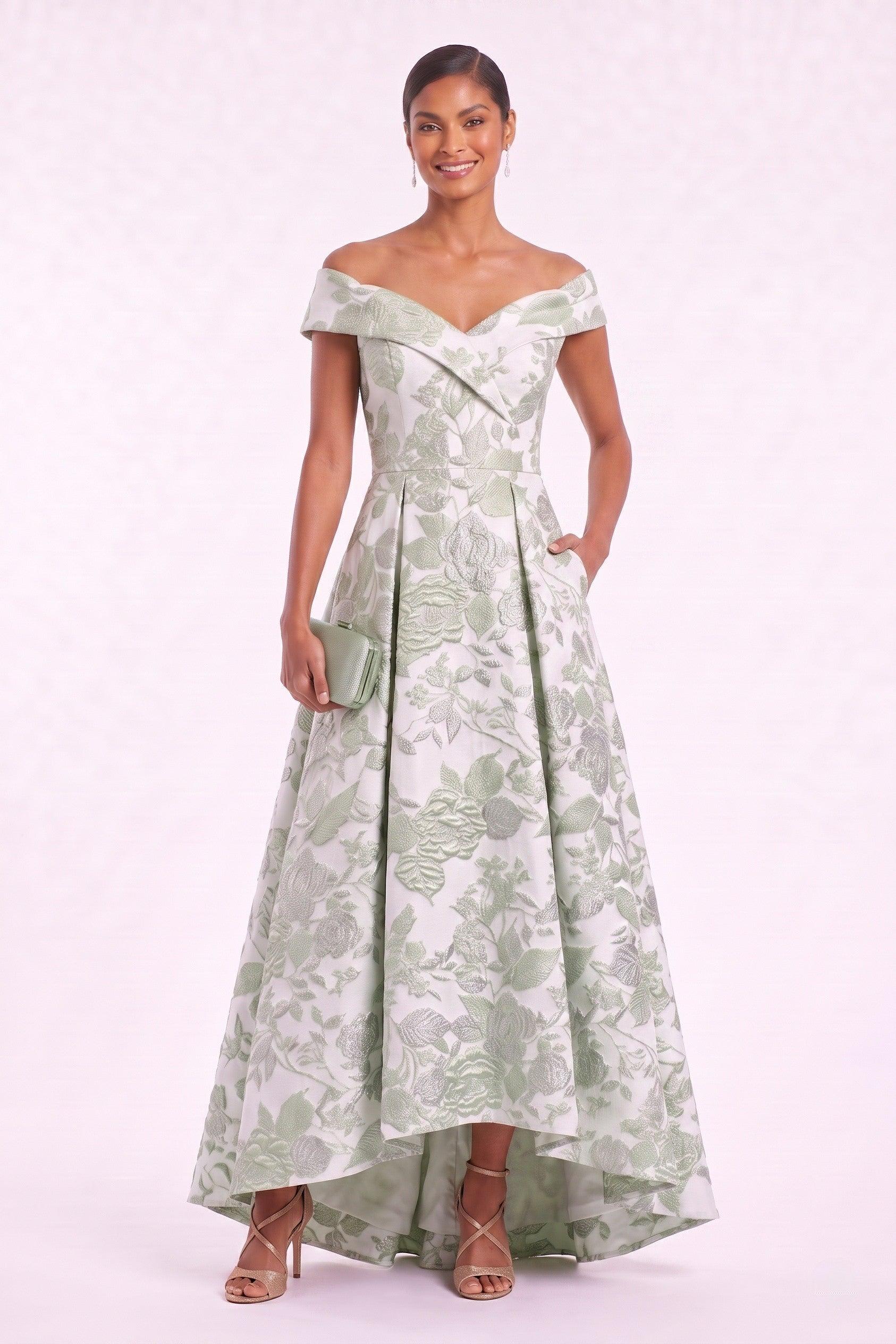 A-Line High-Low Jacquard Mother of the Bride Dress CM0480 - Green - COCOMELODY